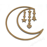 Crescent Moon Shape With Hanging Stars - LaserworksUK