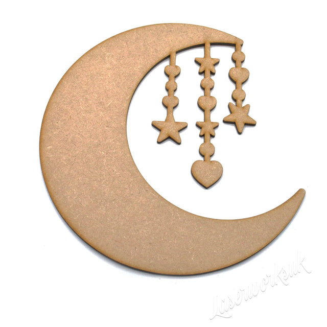 Crescent Moon Shape With Hanging Stars - LaserworksUK