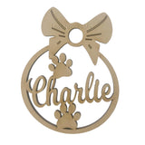 Dog Paw Shaped Bauble, Personalised Pet Name Decoration - LaserworksUK