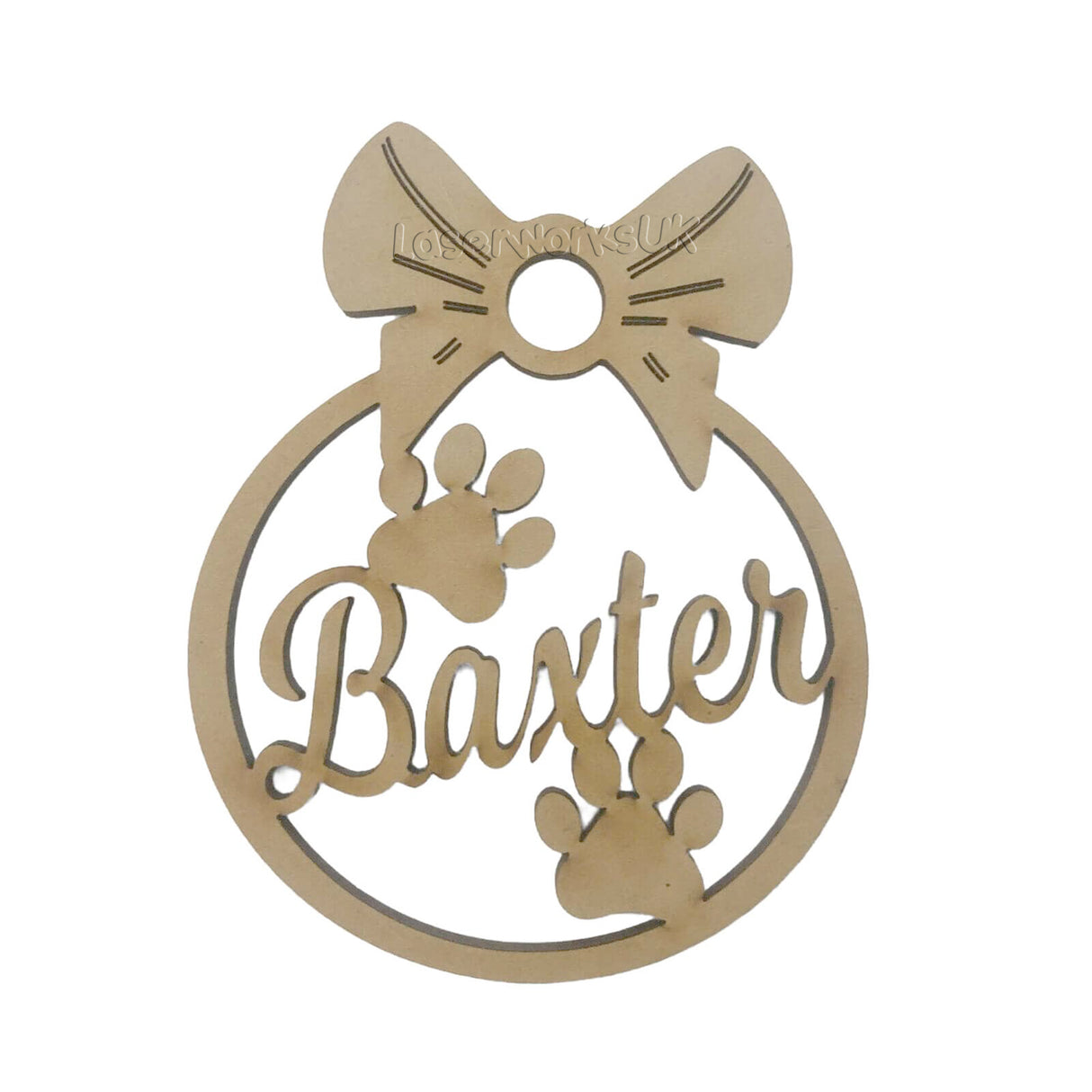 Dog Paw Shaped Bauble, Personalised Pet Name Decoration - LaserworksUK